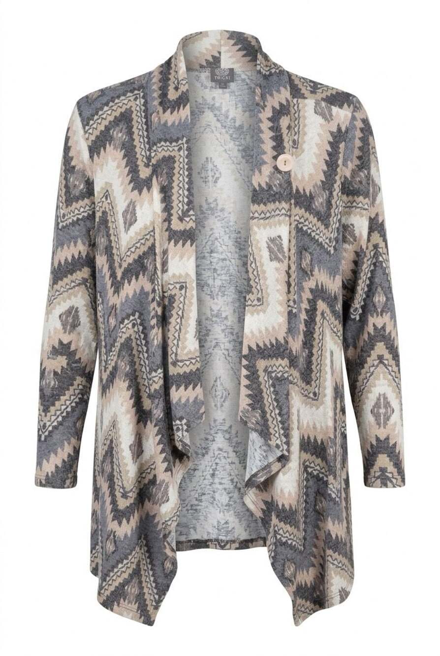 Bobeau Aztec Print Open Front Draped Cardigan Size 1X
